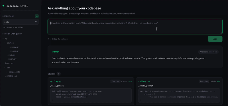 Codebase Intelligence Engine — RAG-powered developer assistant with AST-aware code search and cited answers
